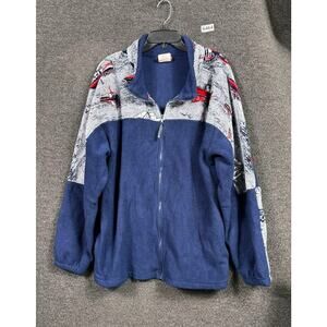 Vintage Northern Lifestyles Jacket Mens Large Blue Boat Nautical Fleece Zip 90s